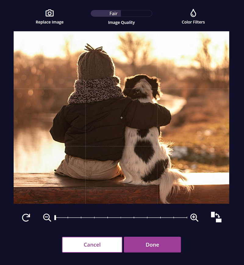 screenshot of canvasondemand.com's image cropping interface