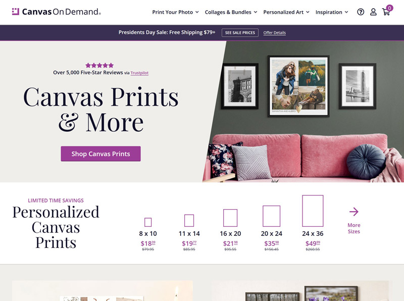 screenshot of canvasondemand.com's desktop home page