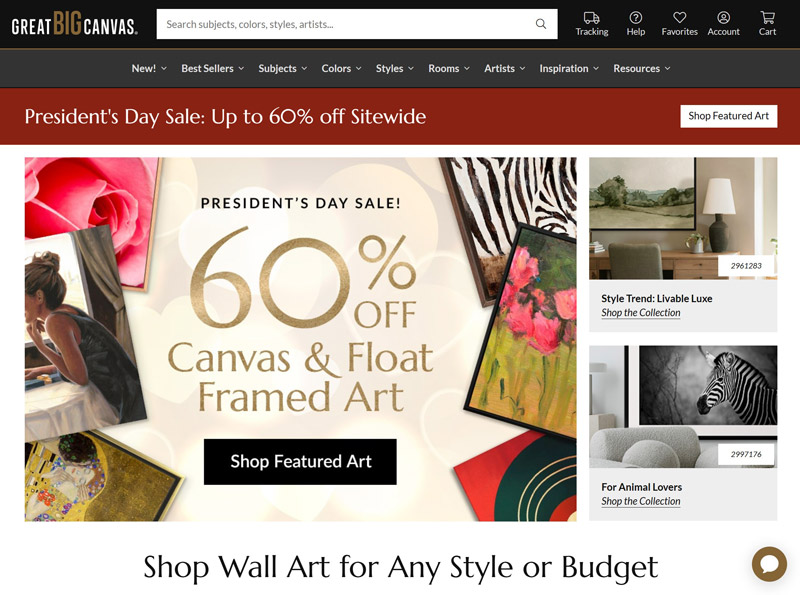 screenshot of greatbigcanvas.com's desktop home page